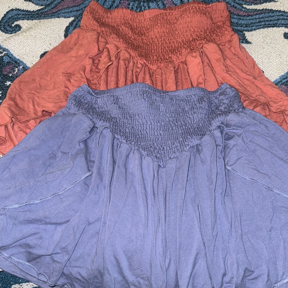 Dusty Blue & Burnt Orange Smocked Waist Skort